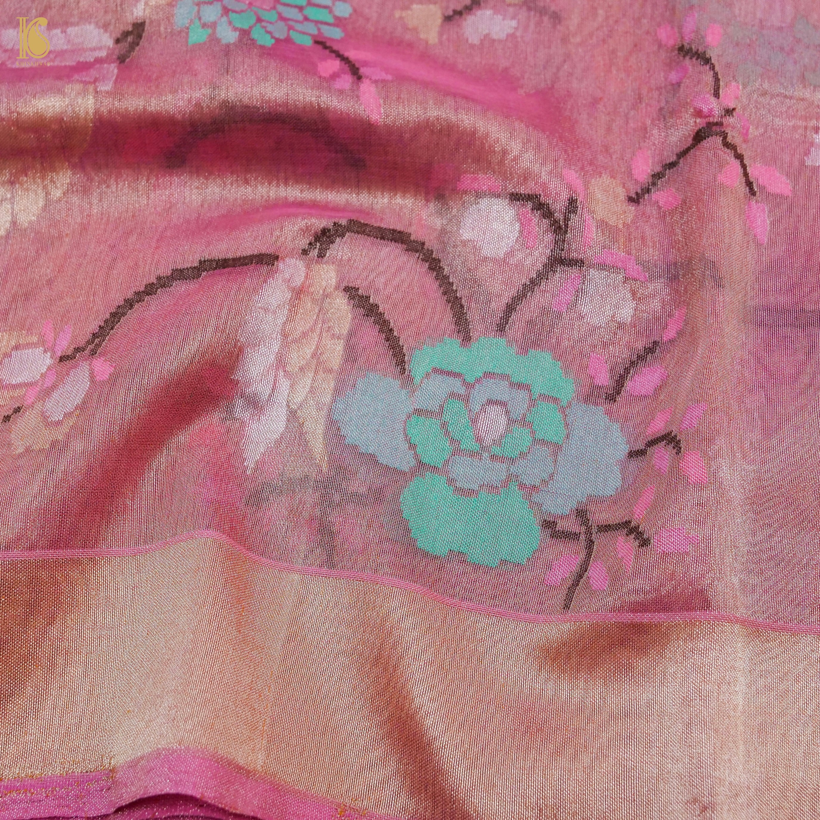 Charm Pink Pure Tissue Silk Real Silver Zari Handloom Banarasi Saree - Khinkhwab
