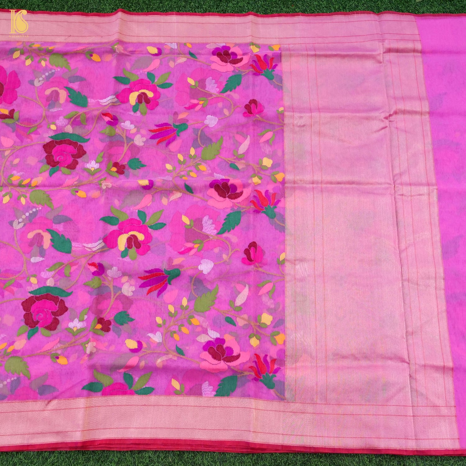 Orchid Pink Handwoven Pure Cotton Real Silver Zari Banarasi Saree - Khinkhwab