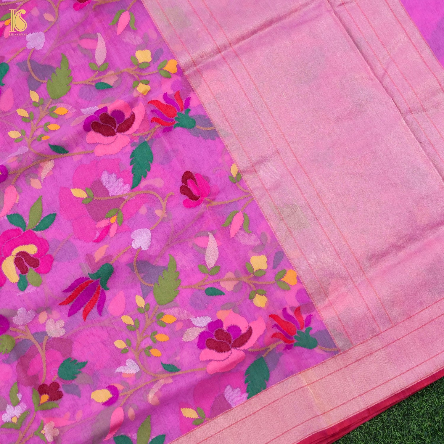 Orchid Pink Handwoven Pure Cotton Real Silver Zari Banarasi Saree - Khinkhwab
