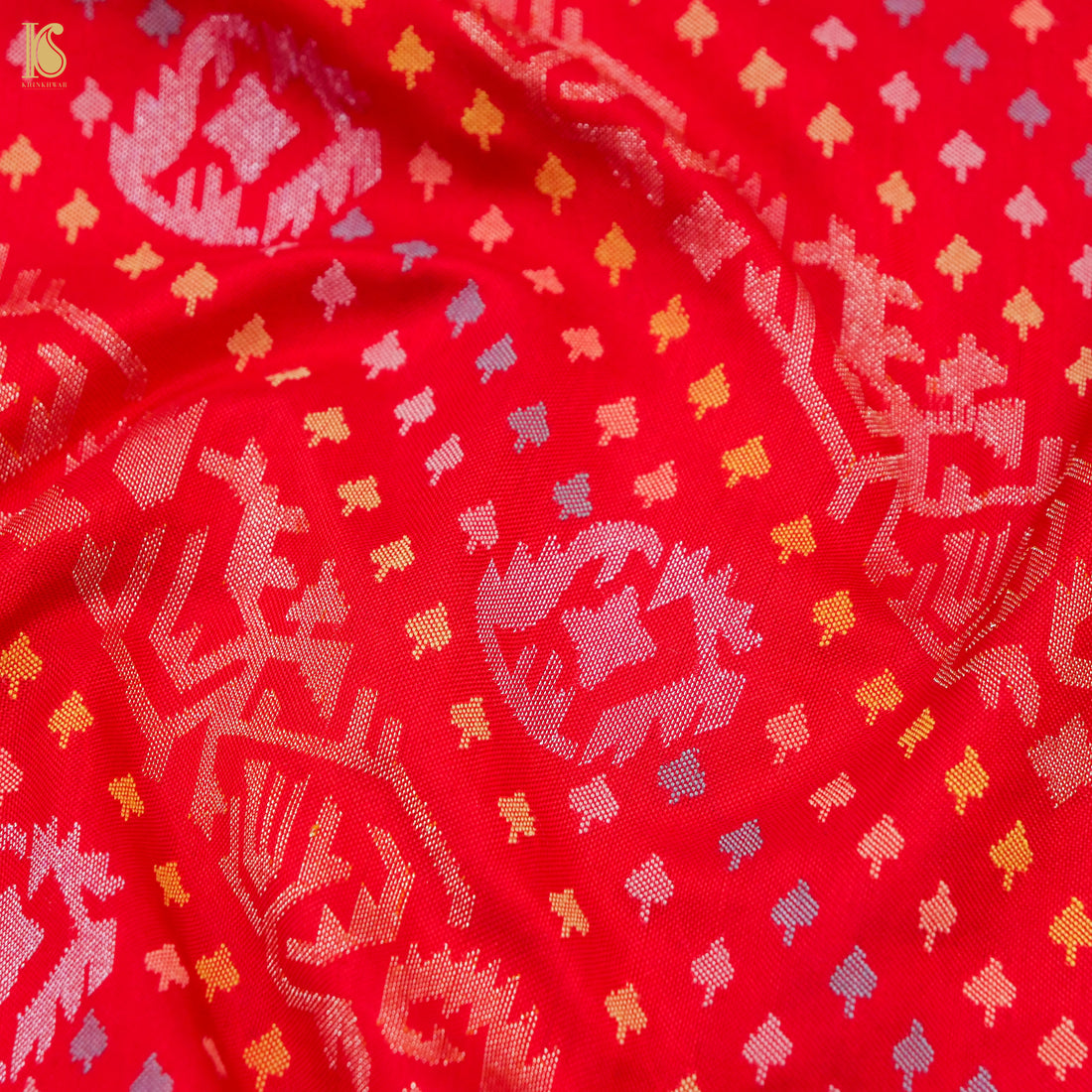 Rakhtambari Handwoven Pure Silk Real Zari Banarasi Meenakari Jamdani Saree - Khinkhwab