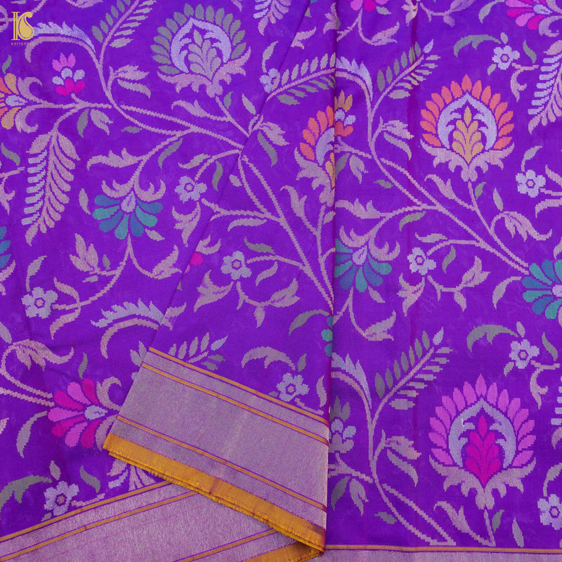 Purple Handwoven Pure Silk Real Zari Banarasi Meenakari Jamdani Saree - Khinkhwab
