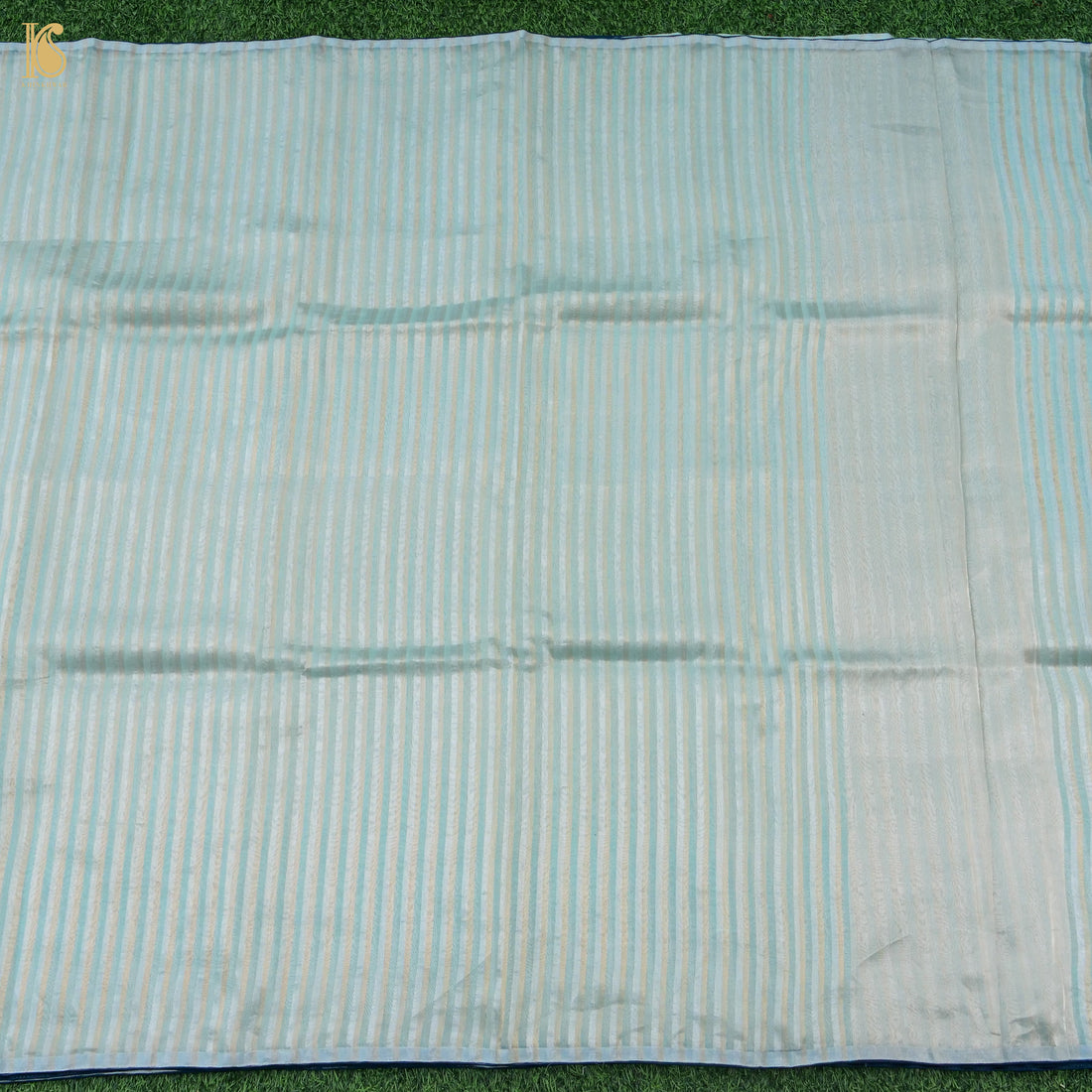 Jungle Mist Blue Kora by Tissue Stripes Saree - Khinkhwab