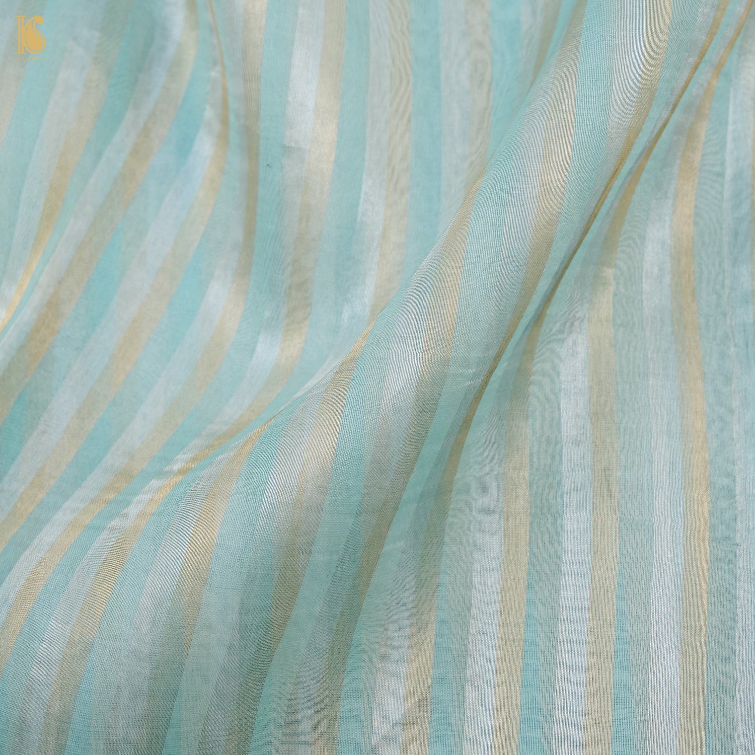 Jungle Mist Blue Kora by Tissue Stripes Saree - Khinkhwab