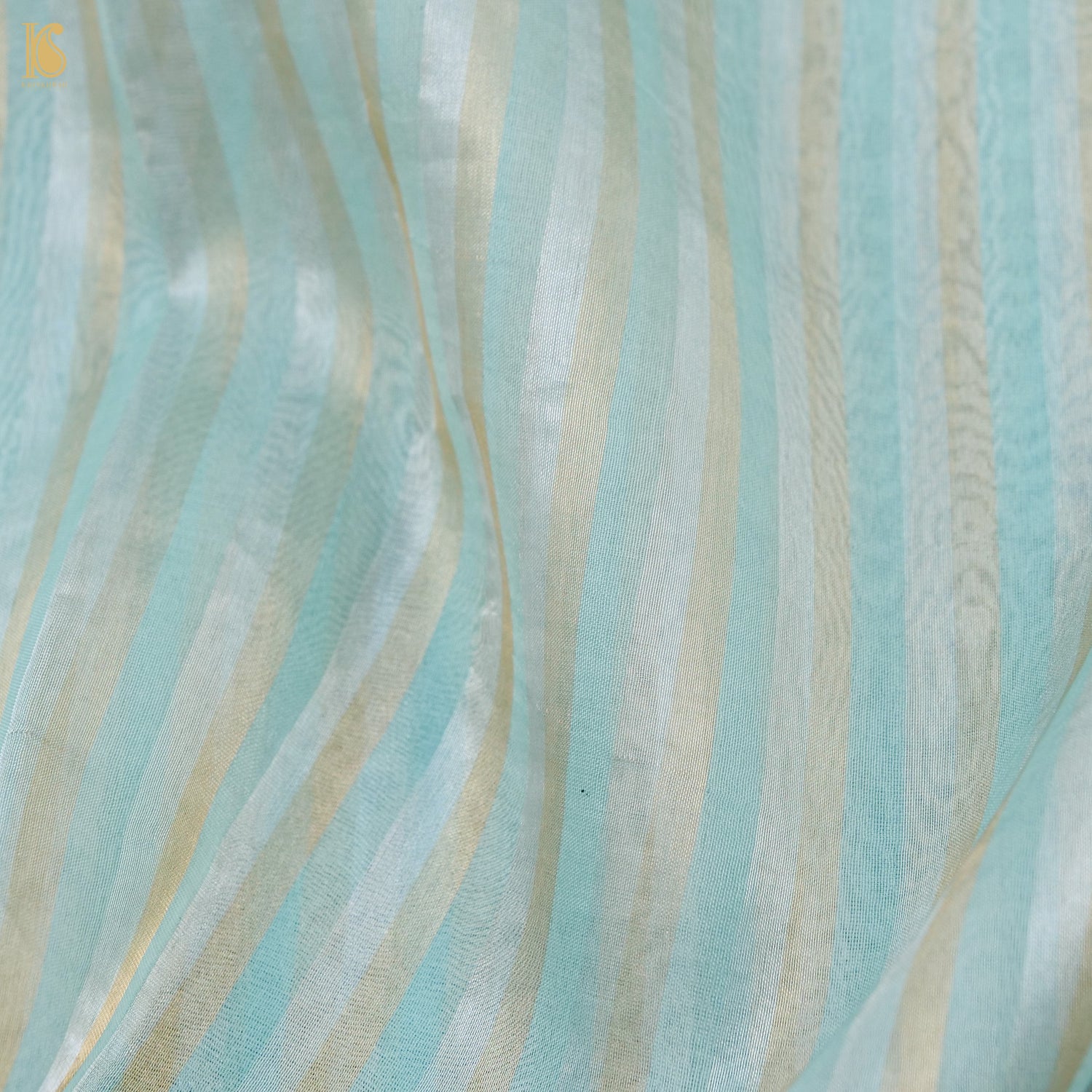 Jungle Mist Blue Kora by Tissue Stripes Saree - Khinkhwab