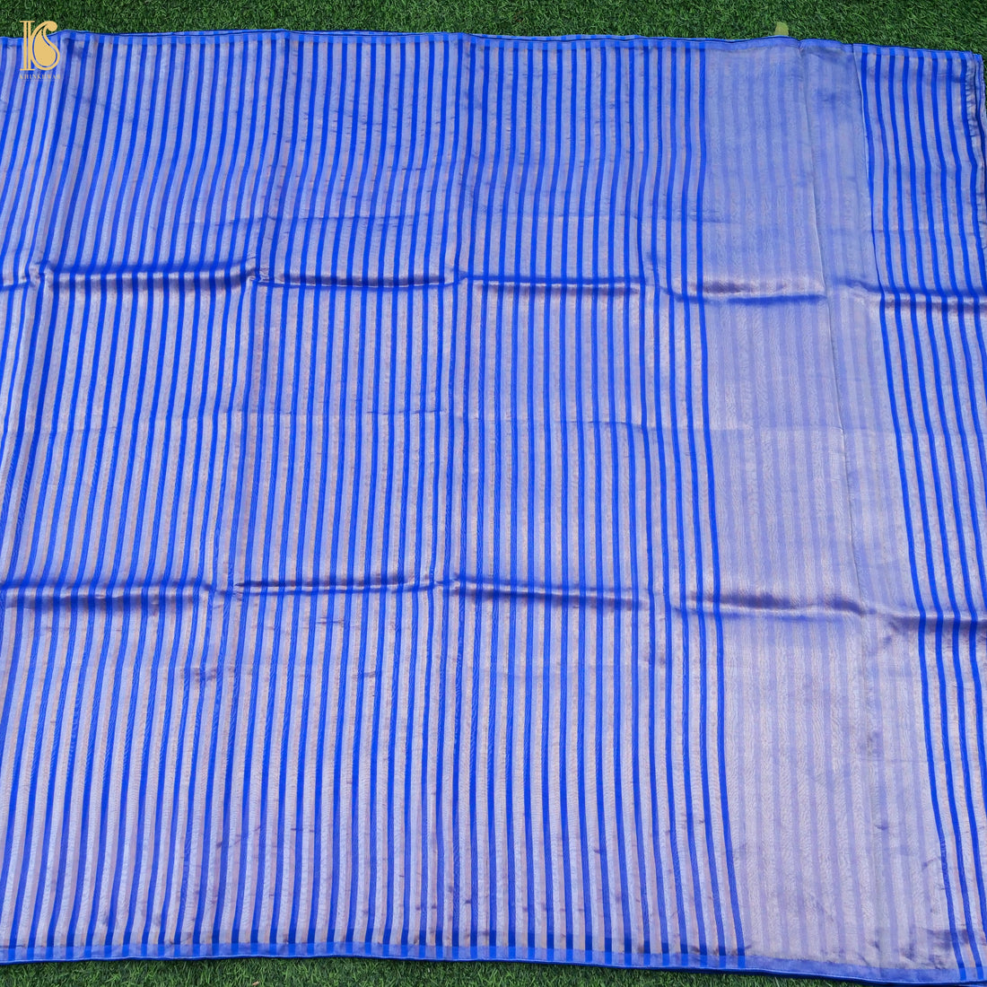 Persian Blue Pure Banarasi Kora by Tissue Stripes Saree - Khinkhwab