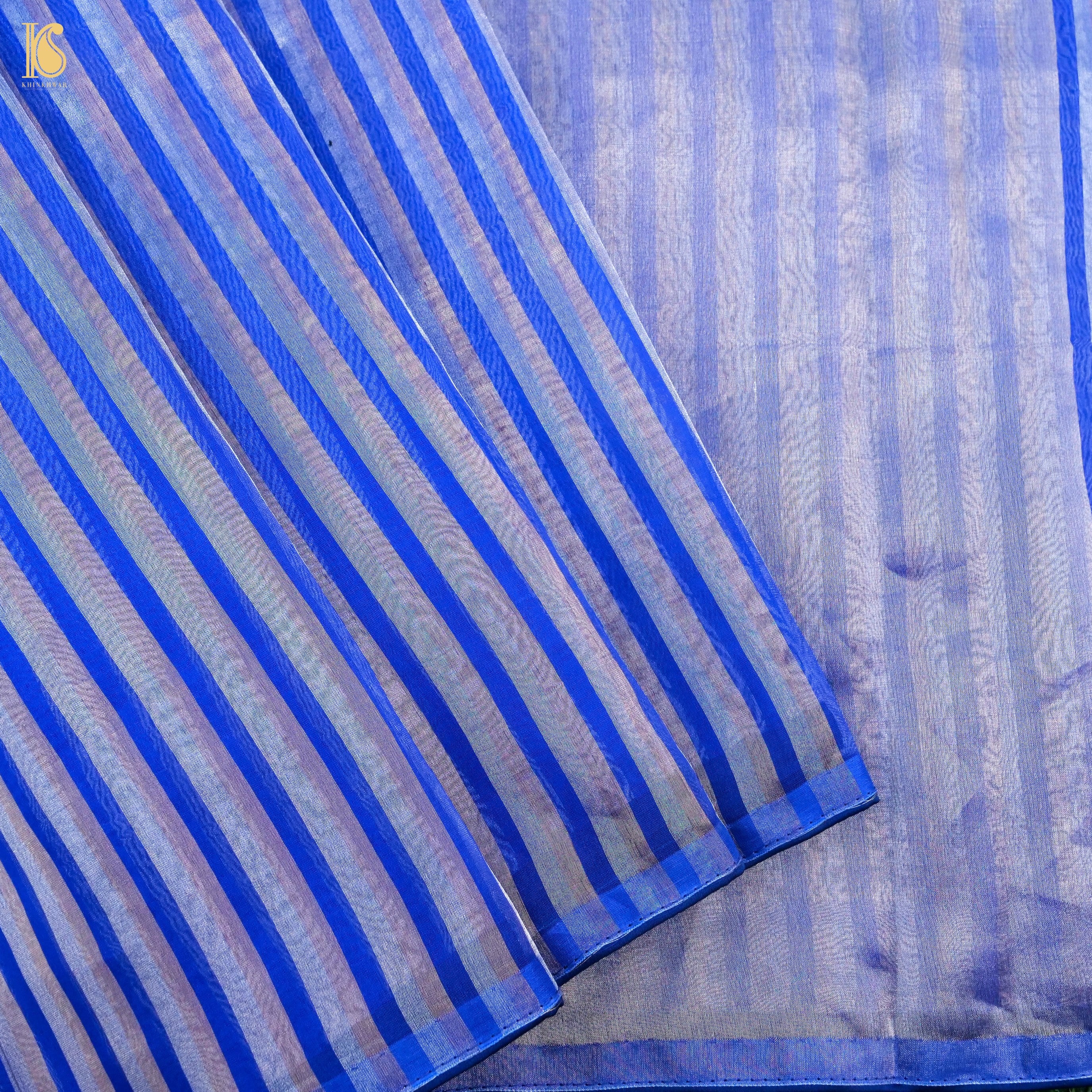 Persian Blue Pure Banarasi Kora by Tissue Stripes Saree - Khinkhwab