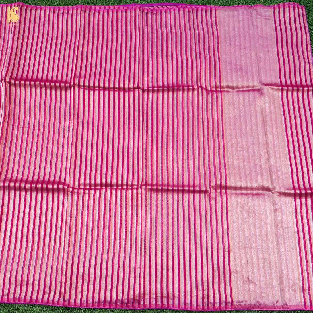 Mulberry Pink Pure Banarasi Kora by Tissue Stripes Saree - Khinkhwab