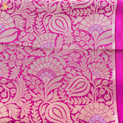 Mulberry Pink Pure Banarasi Kora by Tissue Stripes Saree - Khinkhwab