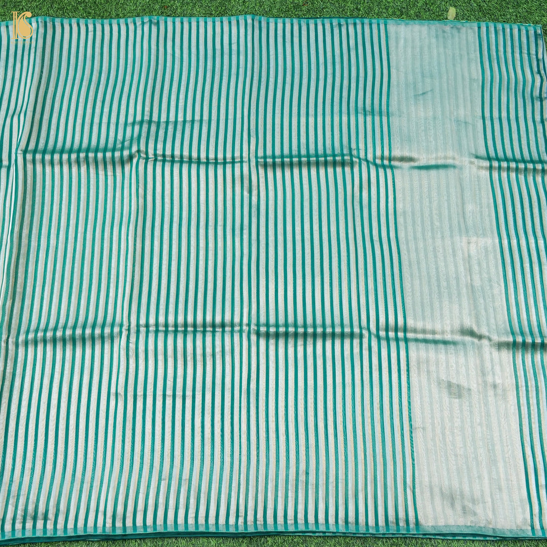 Teal Pure Banarasi Kora by Tissue Stripes Saree - Khinkhwab