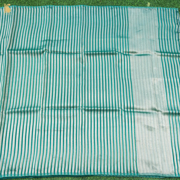 Teal Pure Banarasi Kora by Tissue Stripes Saree - Khinkhwab