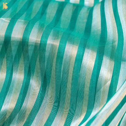 Teal Pure Banarasi Kora by Tissue Stripes Saree - Khinkhwab