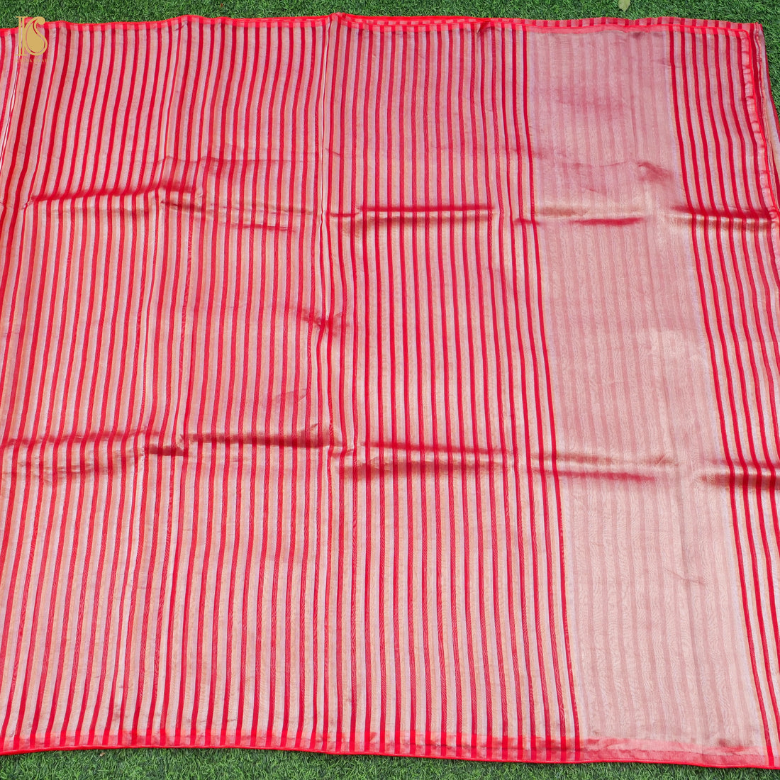 Red Pure Banarasi Kora by Tissue Stripes Saree - Khinkhwab