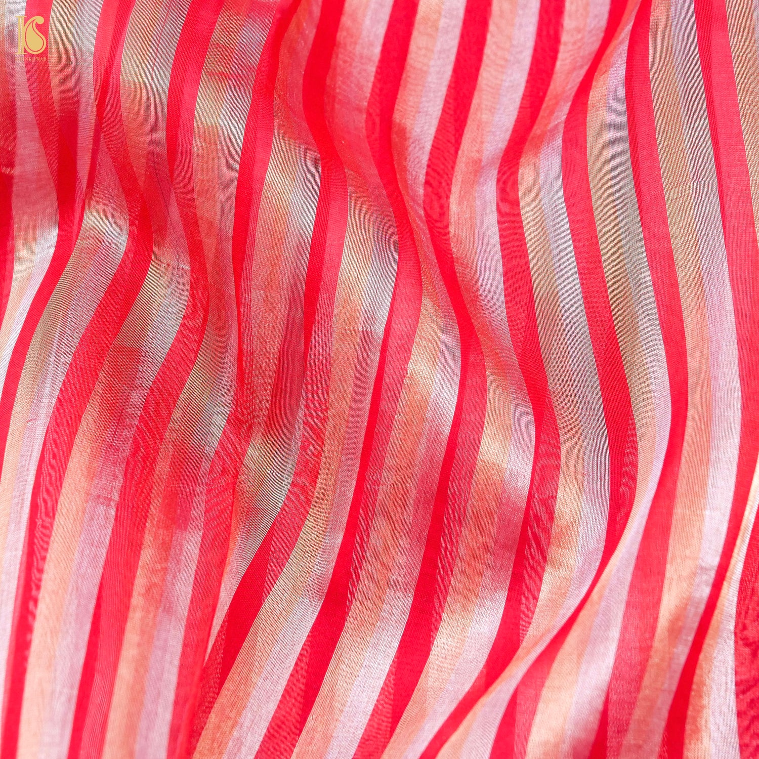 Red Pure Banarasi Kora by Tissue Stripes Saree - Khinkhwab