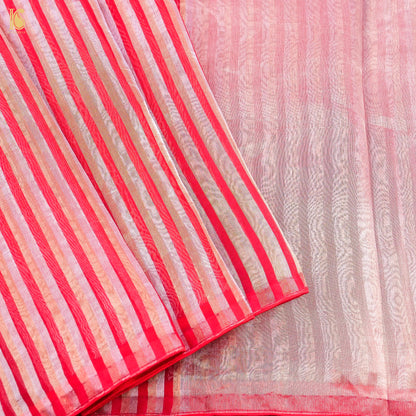 Red Pure Banarasi Kora by Tissue Stripes Saree - Khinkhwab