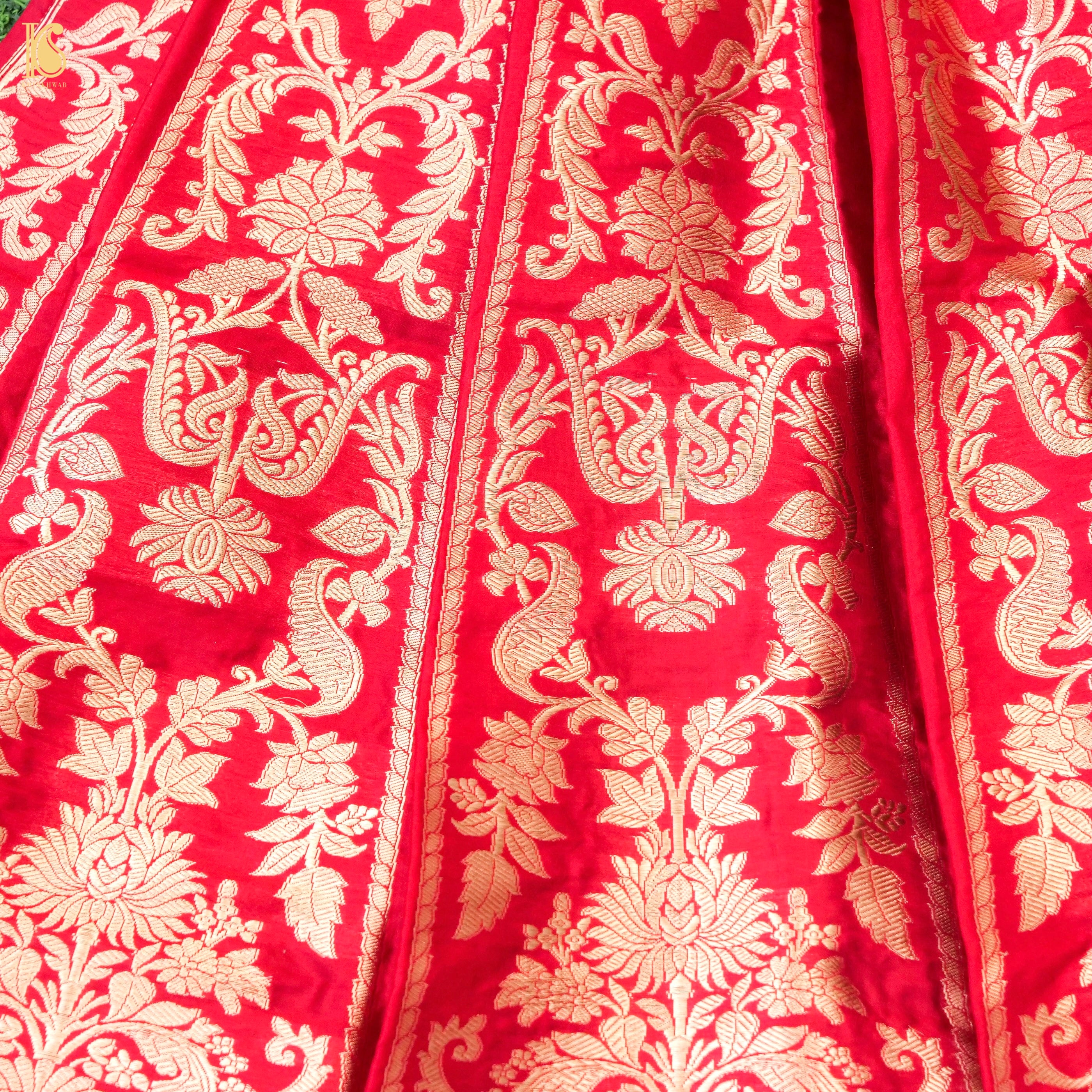 Red Pure Katan Silk Handloom Banarasi Kalidar Lehenga - Khinkhwab