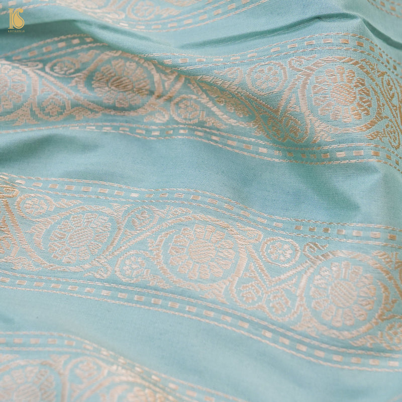 Regent St Blue Pure Katan Silk Handloom Banarasi Kalidar Lehenga - Khinkhwab