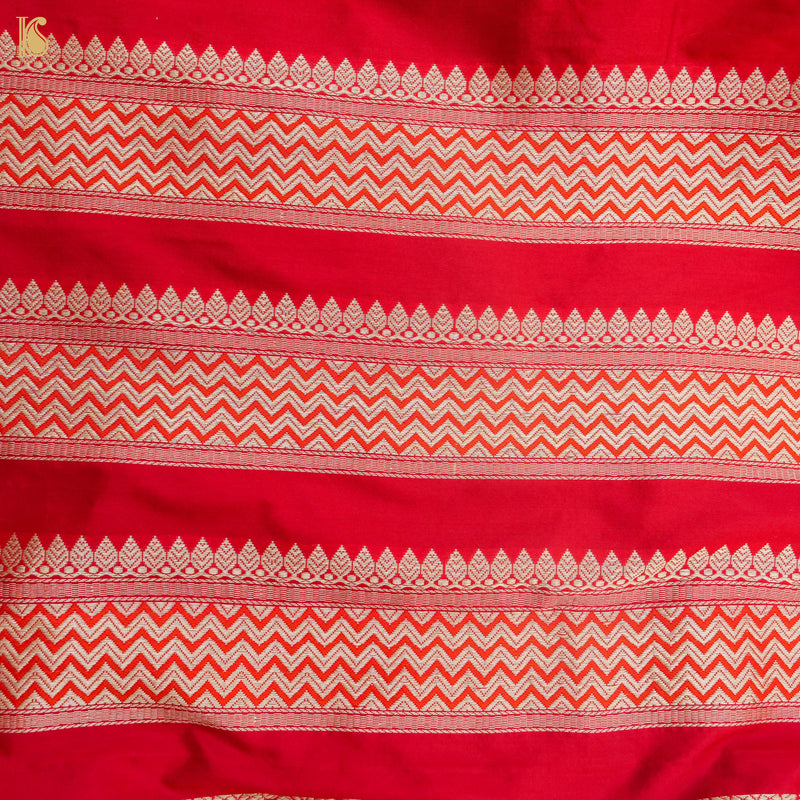 Carmine Red Pure Katan Silk Handloom Banarasi Kalidar Chevron Lehenga - Khinkhwab