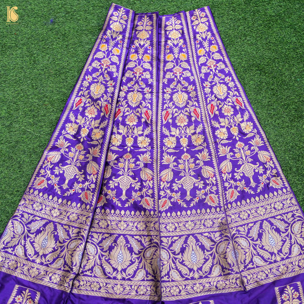 Purple Pure Katan Silk Handloom Banarasi Kalidar Lehenga - Khinkhwab