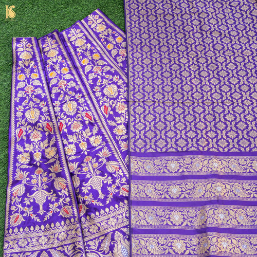 Purple Pure Katan Silk Handloom Banarasi Kalidar Lehenga - Khinkhwab