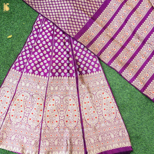 Palatinate Purple Pure Katan Silk Handloom Banarasi Kalidar Lehenga - Khinkhwab