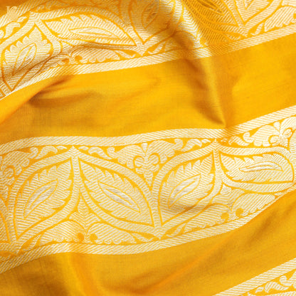 Yellow Pure Katan Silk Handloom Banarasi Kalidar Crane Lehenga - Khinkhwab