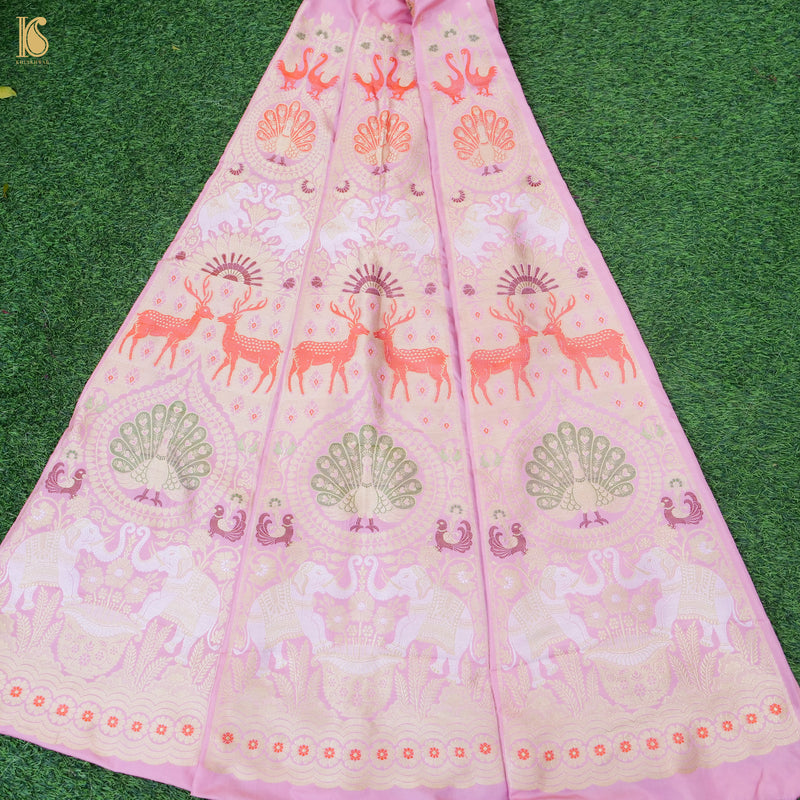 Twilight Pink Pure Katan Silk Handloom Banarasi Kalidar Shikargah Lehenga - Khinkhwab