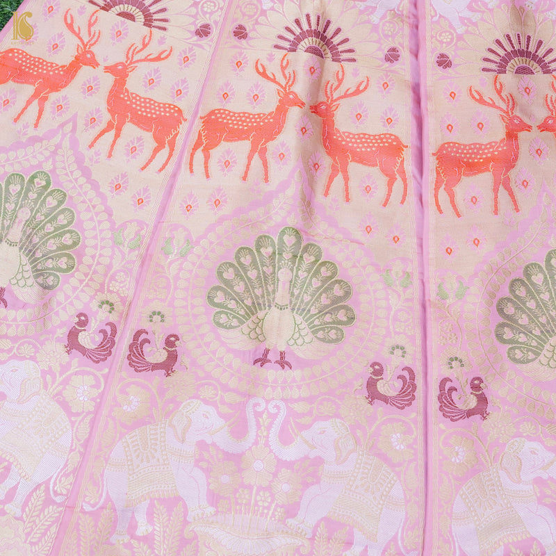 Twilight Pink Pure Katan Silk Handloom Banarasi Kalidar Shikargah Lehenga - Khinkhwab