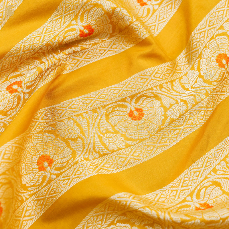 Gamboge Yellow Pure Katan Silk Handloom Banarasi Kalidar Lehenga - Khinkhwab