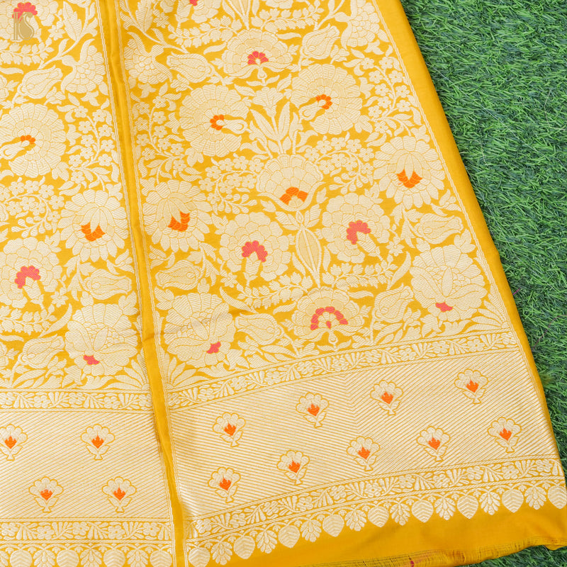 Gamboge Yellow Pure Katan Silk Handloom Banarasi Kalidar Lehenga - Khinkhwab