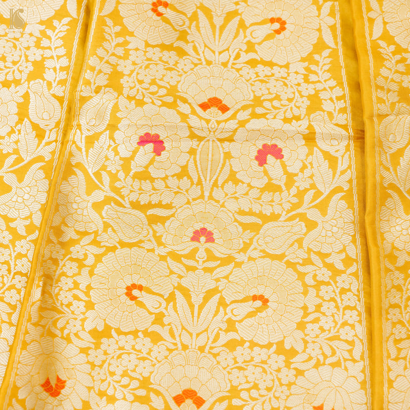 Gamboge Yellow Pure Katan Silk Handloom Banarasi Kalidar Lehenga - Khinkhwab