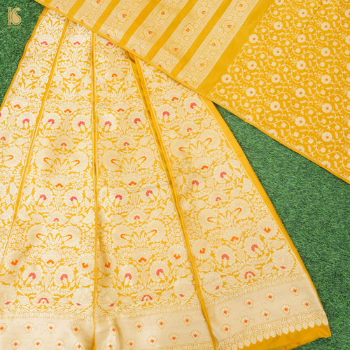 Gamboge Yellow Pure Katan Silk Handloom Banarasi Kalidar Lehenga - Khinkhwab