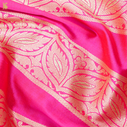 Pink Pure Katan Silk Handloom Banarasi Kalidar Crane Lehenga - Khinkhwab
