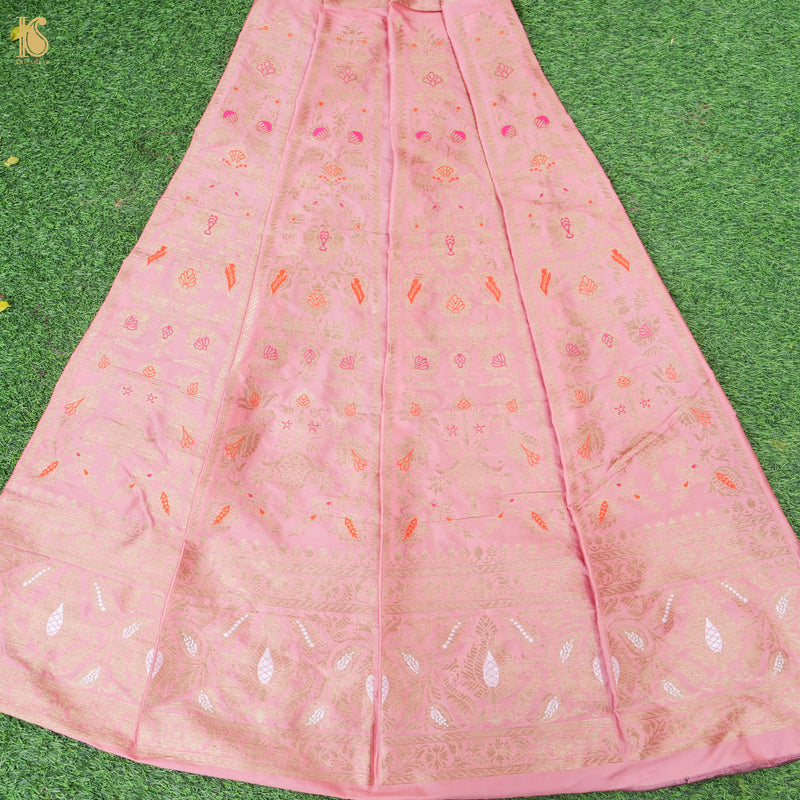 Beauty Bush Pink Pure Katan Silk Handloom Banarasi Kalidar Lehenga - Khinkhwab
