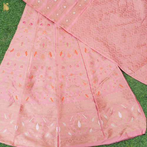 Beauty Bush Pink Pure Katan Silk Handloom Banarasi Kalidar Lehenga - Khinkhwab