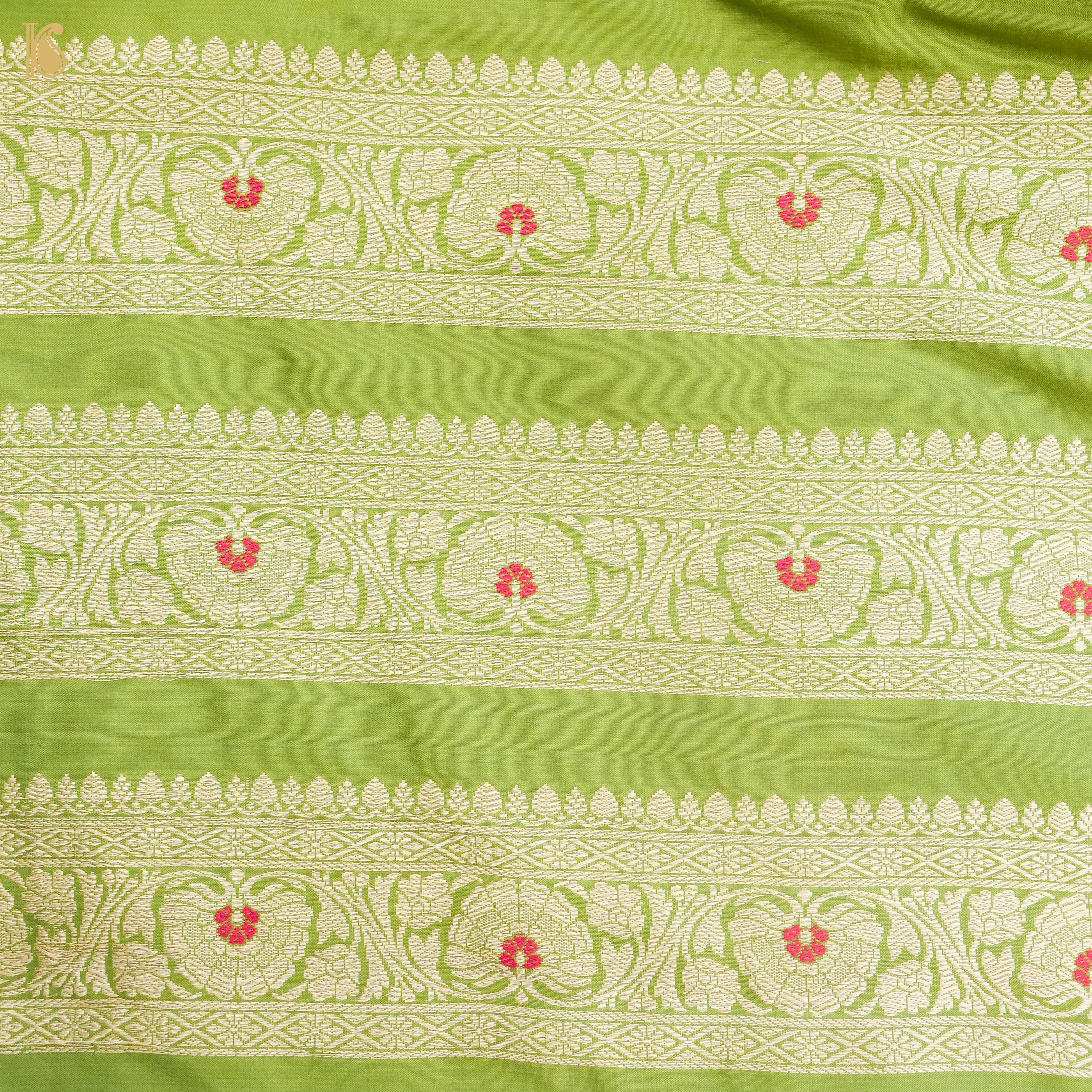 Olive Green Pure Katan Silk Handloom Banarasi Kalidar Lehenga - Khinkhwab