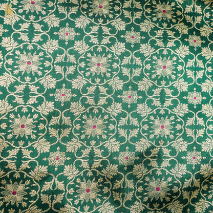 Green Pure Katan Silk Handloom Banarasi Kalidar Crane Lehenga - Khinkhwab