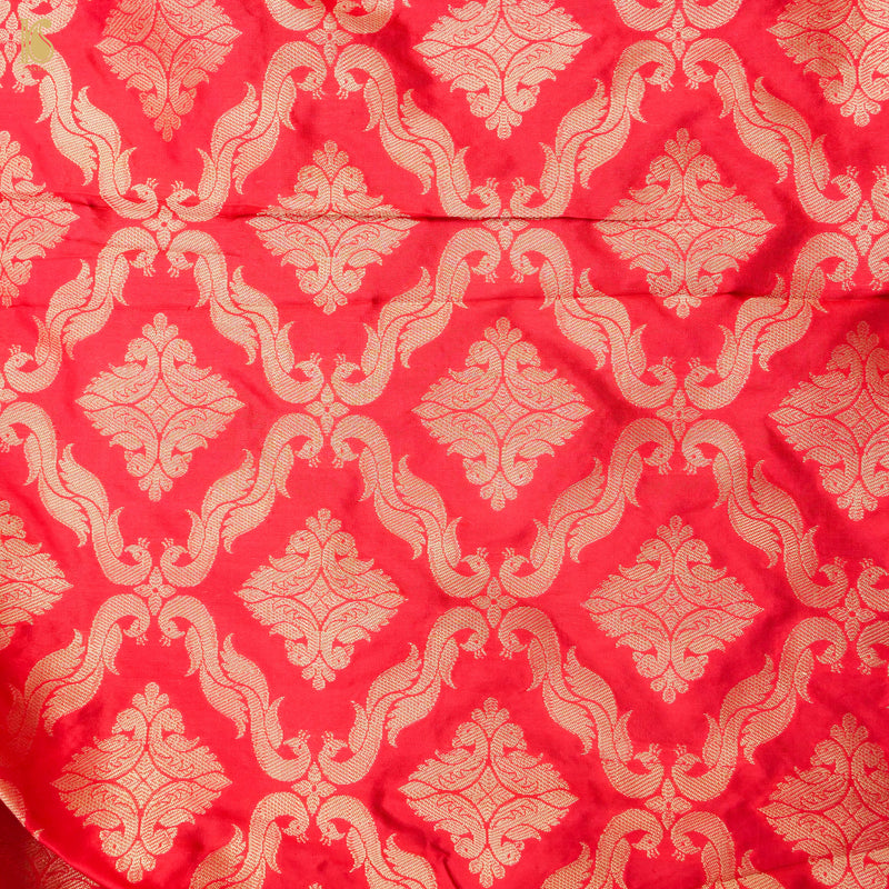 Red Pure Katan Silk Handloom Banarasi Kalidar Shikargah Lehenga - Khinkhwab
