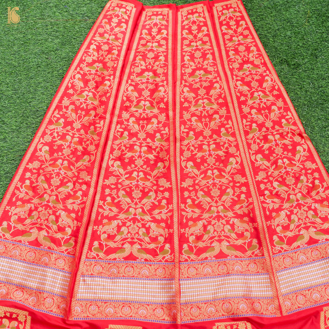 Red Pure Katan Silk Handloom Banarasi Kalidar Shikargah Lehenga - Khinkhwab