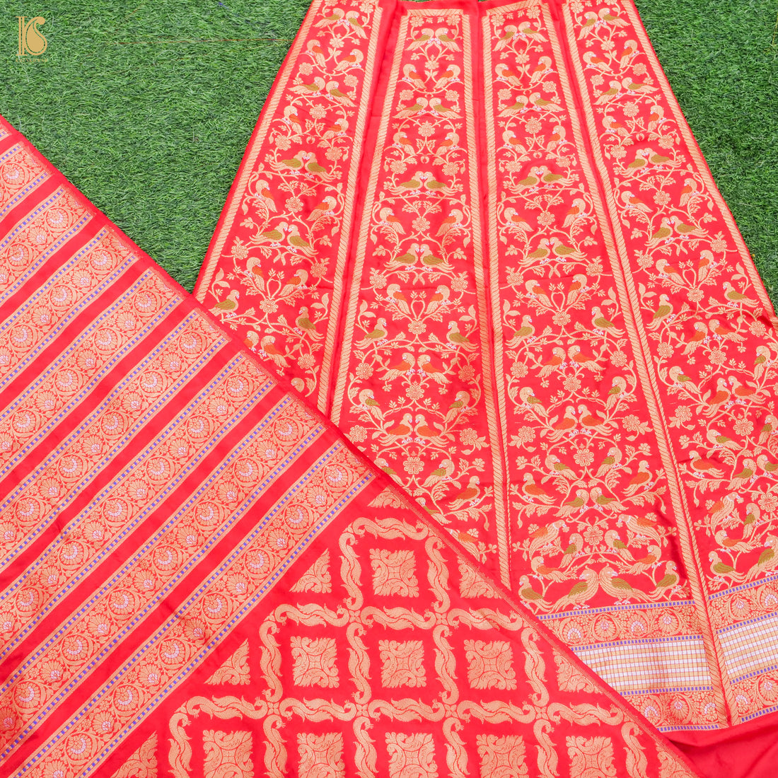 Red Pure Katan Silk Handloom Banarasi Kalidar Shikargah Lehenga - Khinkhwab