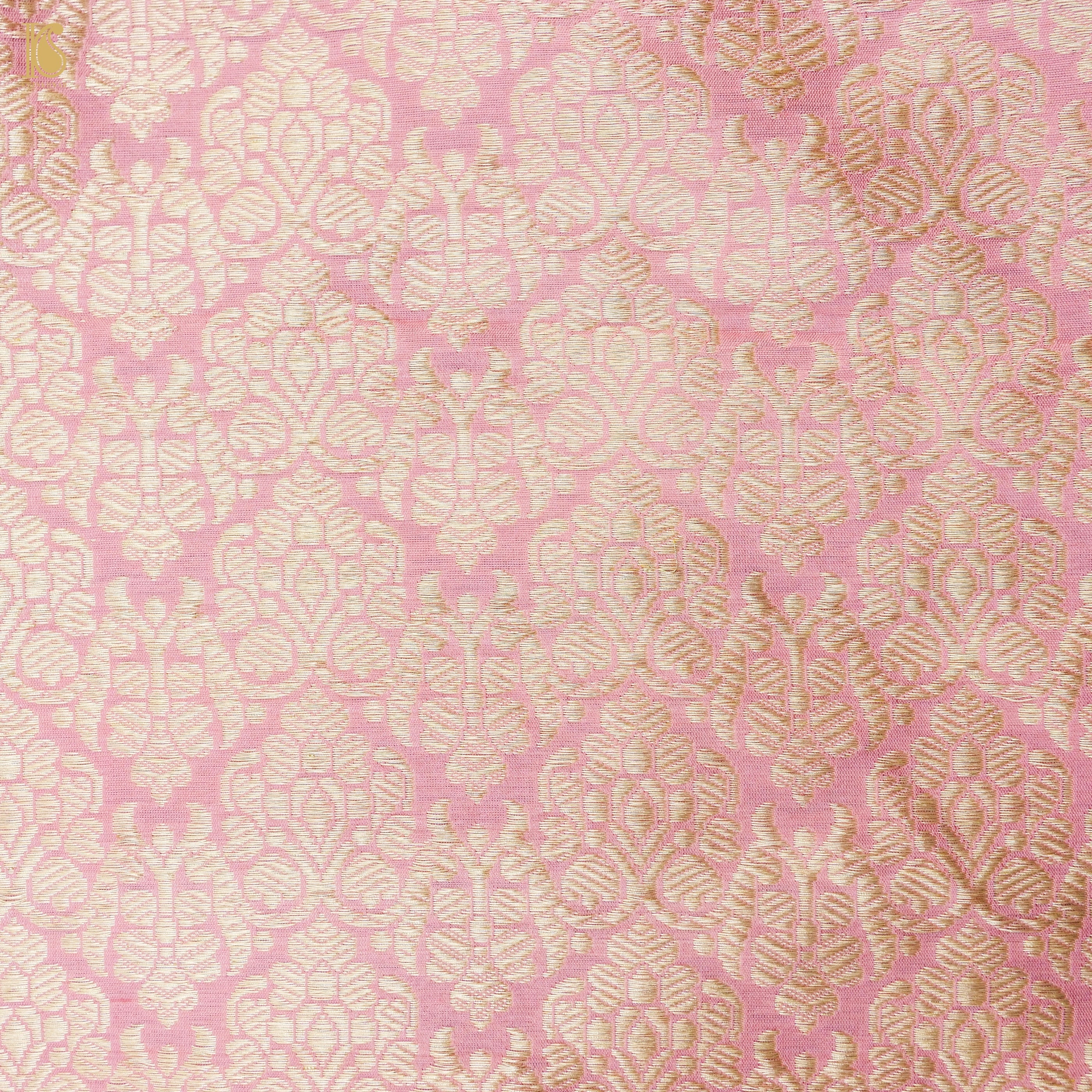 Blossom Pink Pure Katan Silk Handloom Banarasi Kalidar Chevron Lehenga - Khinkhwab