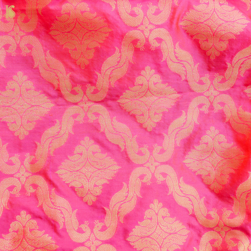 Rose Pink Pure Katan Silk Handloom Banarasi Kalidar Shikargah Lehenga - Khinkhwab