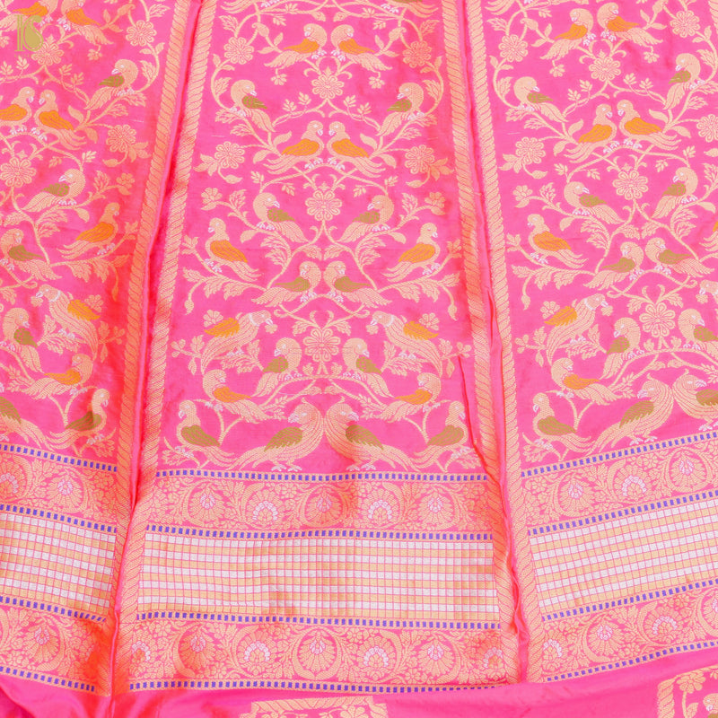 Rose Pink Pure Katan Silk Handloom Banarasi Kalidar Shikargah Lehenga - Khinkhwab