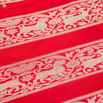 Red Pure Katan Silk Handloom Banarasi Kalidar Shikargah Lehenga - Khinkhwab