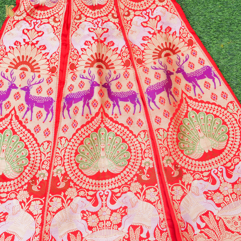 Red Pure Katan Silk Handloom Banarasi Kalidar Shikargah Lehenga - Khinkhwab