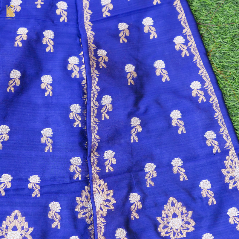 Blue Pure Katan Silk Handloom Banarasi Kalidar Lehenga - Khinkhwab