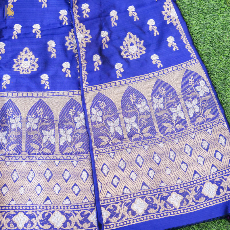 Blue Pure Katan Silk Handloom Banarasi Kalidar Lehenga - Khinkhwab