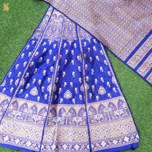 Blue Pure Katan Silk Handloom Banarasi Kalidar Lehenga - Khinkhwab