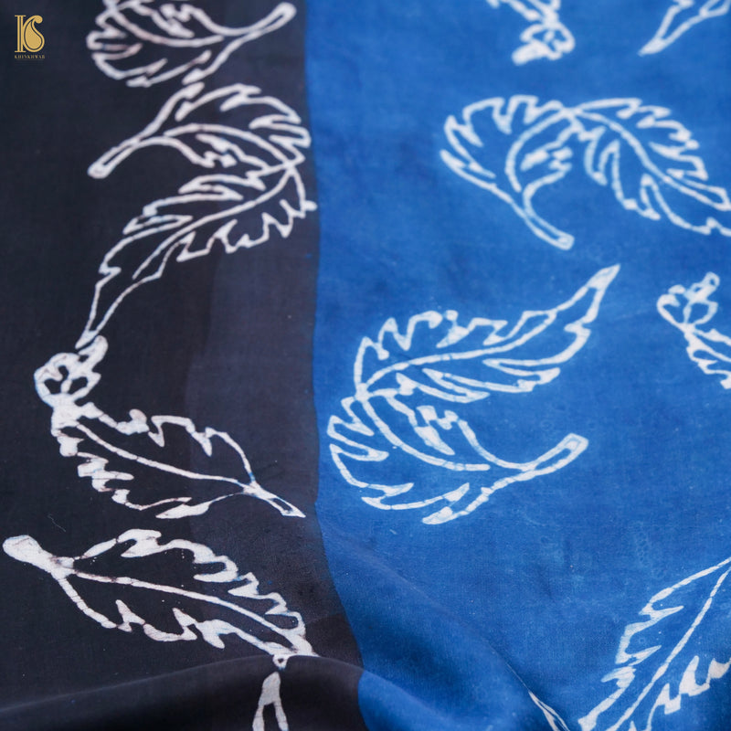 Pakshi - Blue & Black Pure Modal Silk Ajrakh Saree - Khinkhwab
