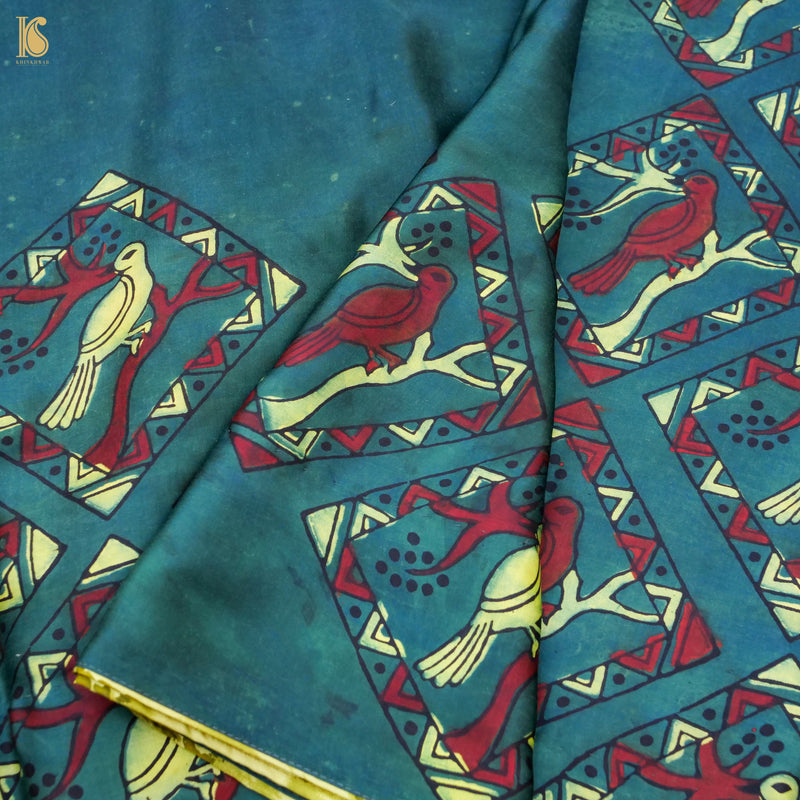 Pakshi - Green Pure Modal Silk Ajrakh Saree - Khinkhwab