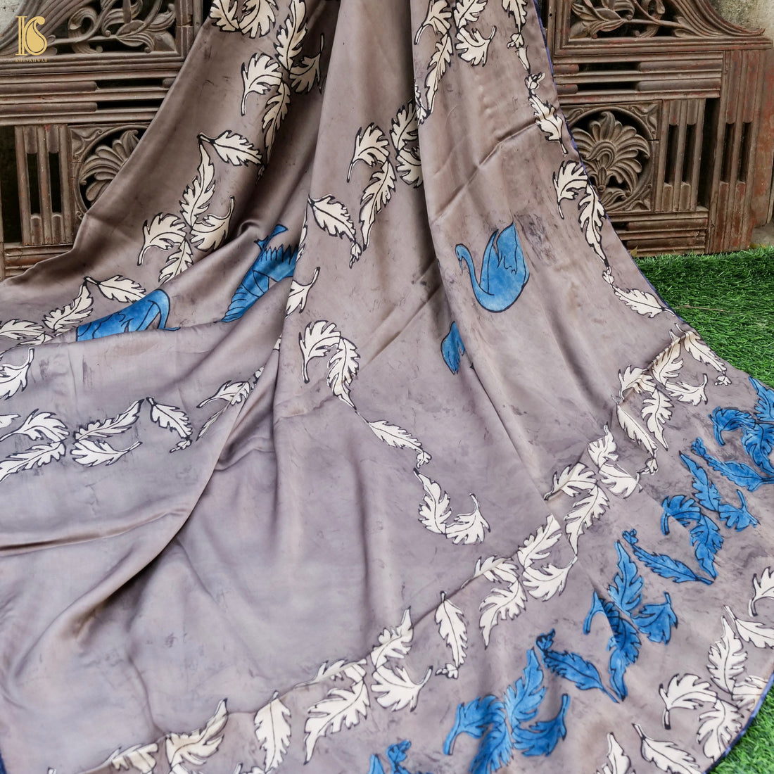 Pakshi - London Hue Pure Modal Silk Ajrakh Dupatta - Khinkhwab